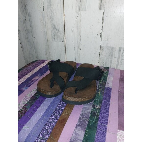 White Mountain Harley Footbed Sandals Black Leather Nubuck womens 9m - Picture 3 of 13